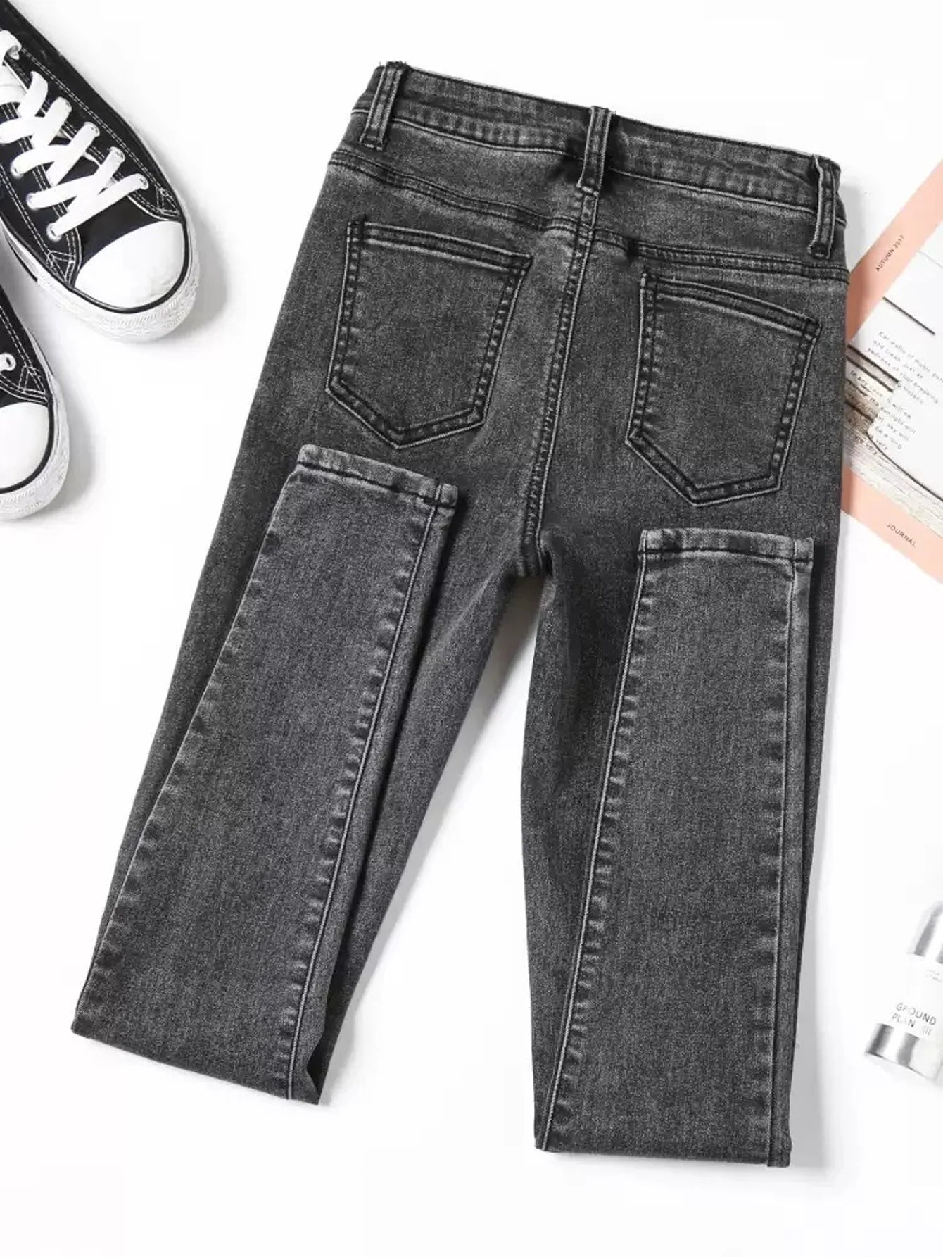 Calças Jeans Unissex Masculinas e Femininas Cinza Slim Denim Harajuku Drip Não inclui acessórios ou cintos