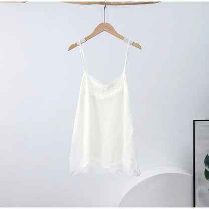 Sexy Lace Sling Tank Top Women Stain Sleeveless V Neck Backless Loose Tops Female 2025 Summer Autumn Chic Street Homewear Lady