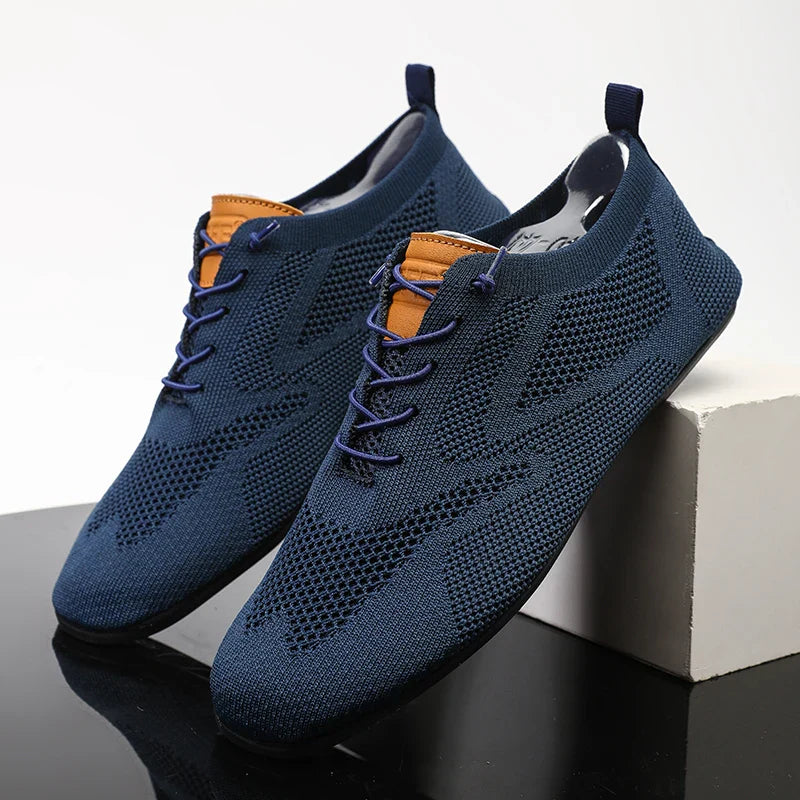 Sapatos Masculinos de Verão em Malha, Sapatilhas Planas para Uso Exterior, Sapatos de Caminhada de Alta Qualidade, Confortáveis, com Cadarço, Respiráveis, Antiderrapantes, Casuais
