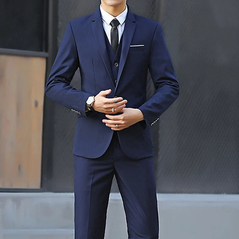 Suit Men Fashionable, Form-fitting Business Gentleman Striped Formal Suit, High-end Professional Wedding (Blazer+Vest+Pants)