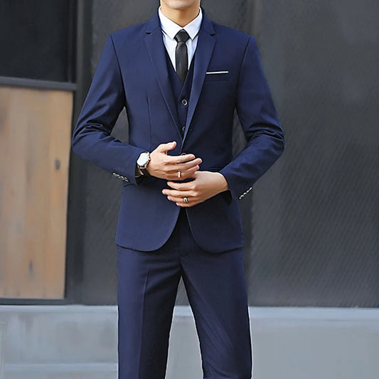 Suit Men Fashionable, Form-fitting Business Gentleman Striped Formal Suit, High-end Professional Wedding (Blazer+Vest+Pants)