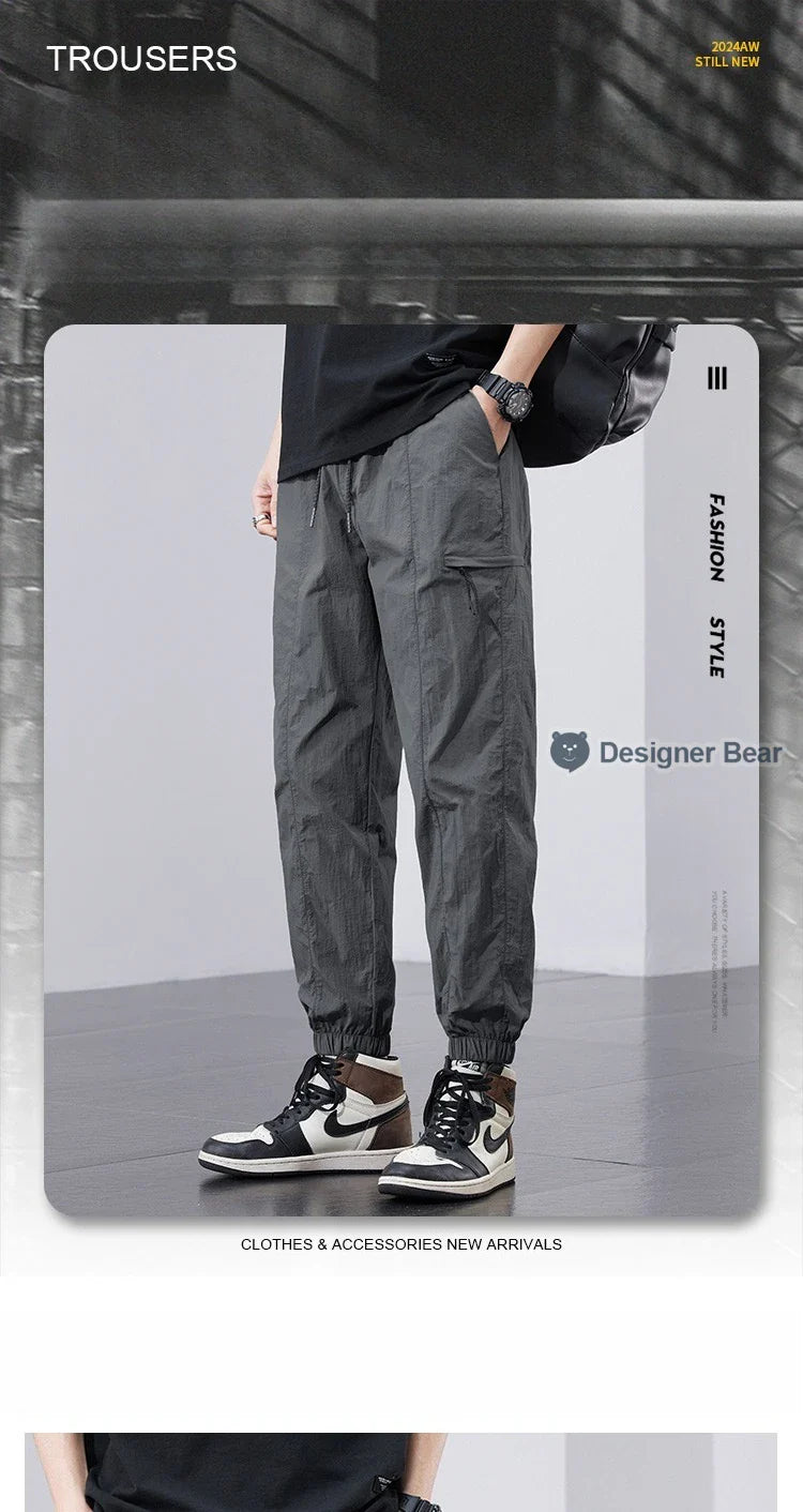 Spring Summer Thin Men's Quick-Dry Cargo Harem Pants Loose Streetwear Joggers with Elastic Cuffs Casual Tapered Trousers Outdoor