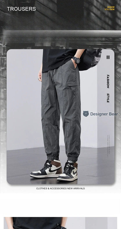 Spring Summer Thin Men's Quick-Dry Cargo Harem Pants Loose Streetwear Joggers with Elastic Cuffs Casual Tapered Trousers Outdoor