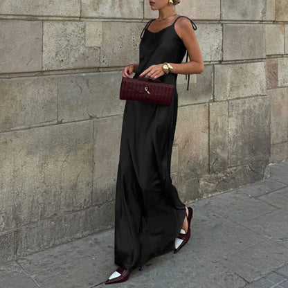 Original Women's Satin Champagne Dress Sleeveless Sexy Backless Evening Dresses Guest Elegant Bridesmaid Long Evening Gown