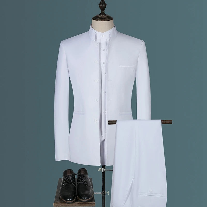 Suit (Blazer+ Vest + Pants) Men's Fashion Gentleman Business Outdoor Standing Collar Gentleman Wedding Work Casual MAO Suit