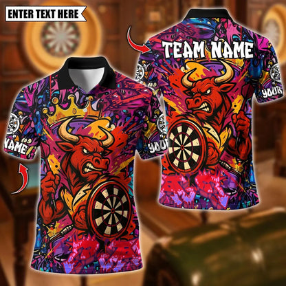 New Custom Name Dart Polo Shirt, Flaming Dartboard Design, Personalized Team Shirt for Men, Gift for Darts Players