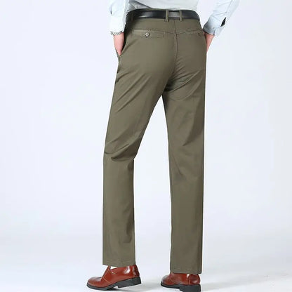 Summer Thin 100% Cotton Pants Mens Autumn Thick Suit Pant Slacks High Waist Straight Loose Bland Solid Business Casual Pants