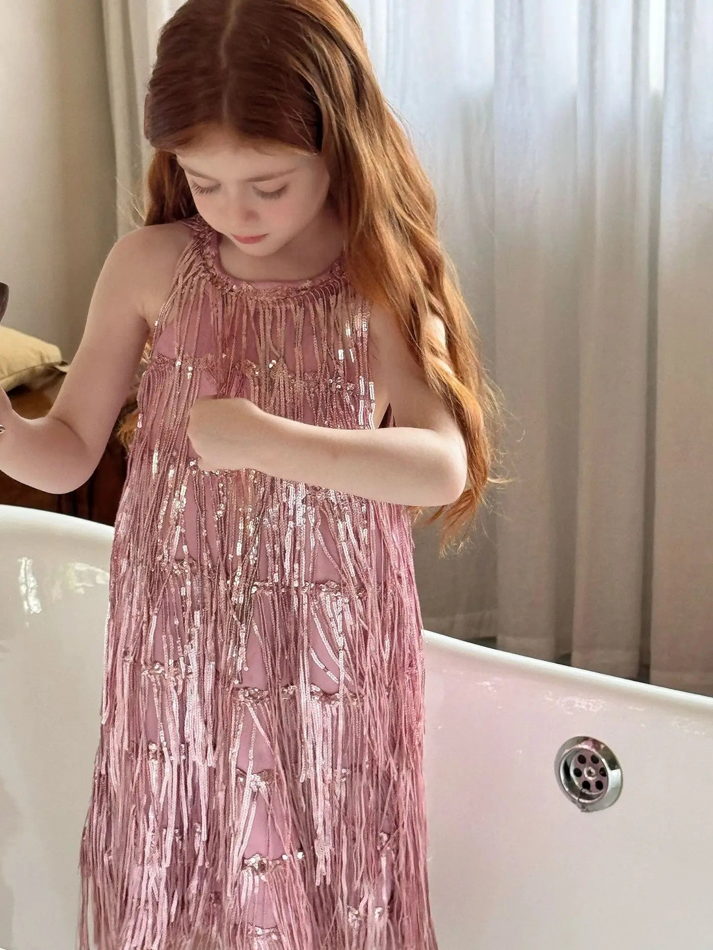Vestido Infantil Meninas 2025 Verão Novo Moda Infantil Vestido de Borla Brilhante de Luxo Vestido de Aniversário para Meninas