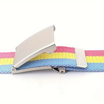 Rainbow Pride Canvas Belt with Square Buckle - Versatile & Stylish for Jeans
