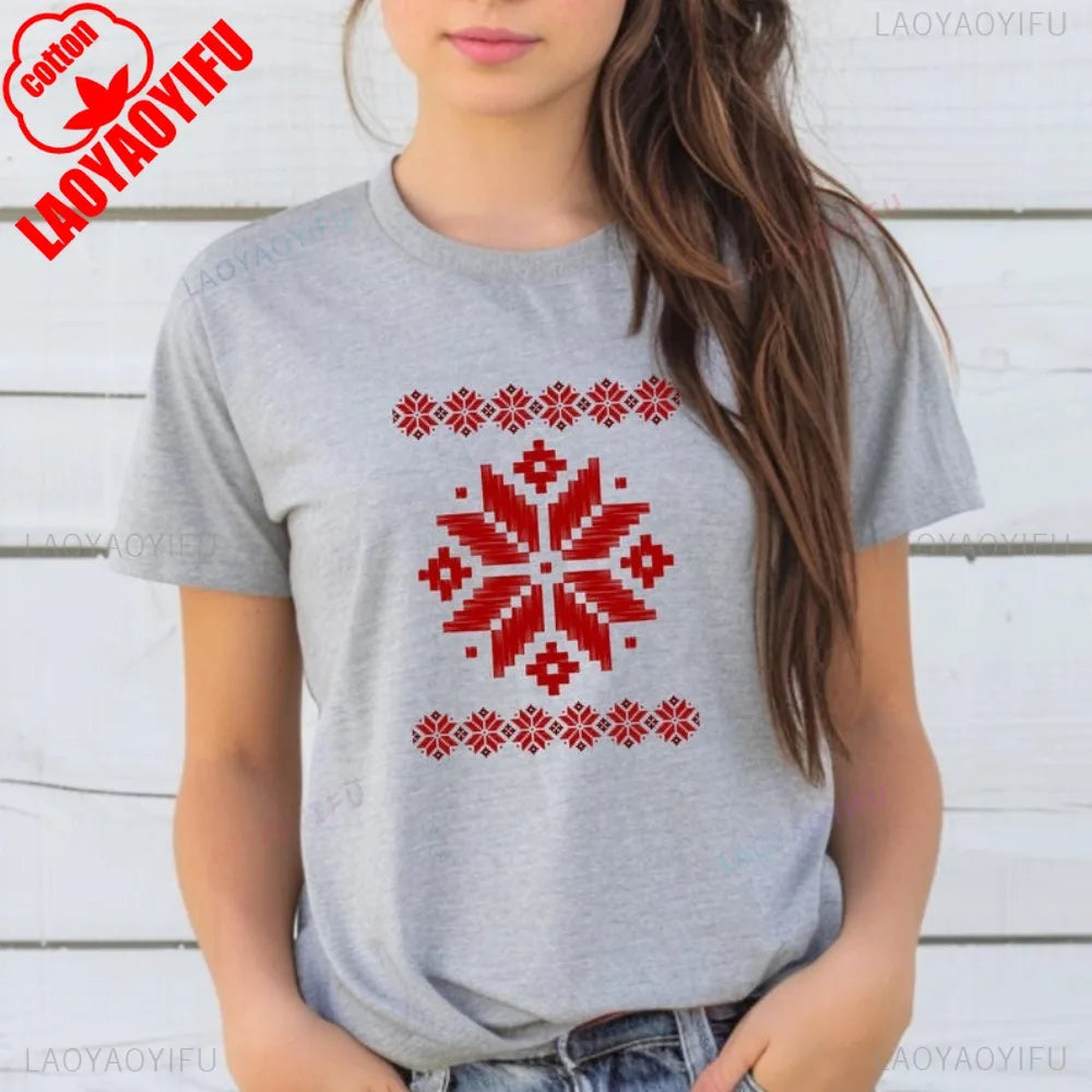 Shirt Ornament Print Shirt Ukraine Shirt Ukrainian T-shirt Gift for Women High Quality Cotton Tops Creativity Style