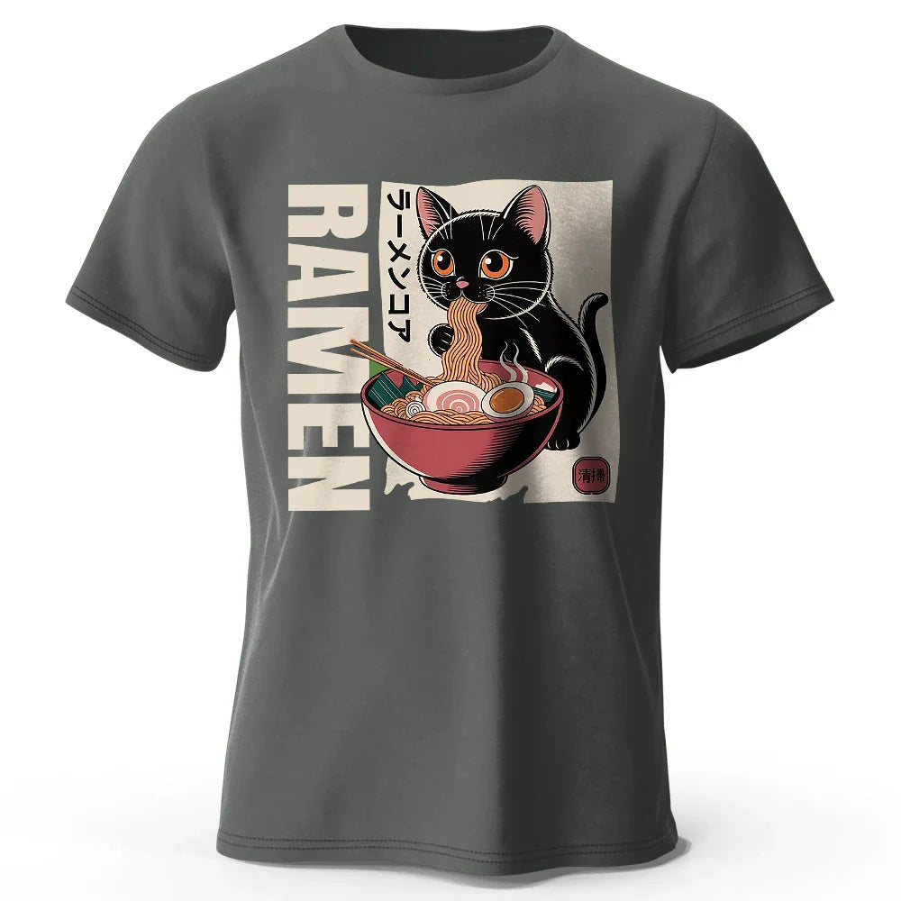 Men's Ramen Printed T-Shirt 100% Cotton Oversized Japanese Graphic Tees for Women Summer Tops Noodle Streetwear