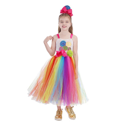 Purim 2026 Girls Disguise Candy Dress Children Colorful Dress Carnival Birthday Party Gift for Girls Lollipop Cosplay Costume