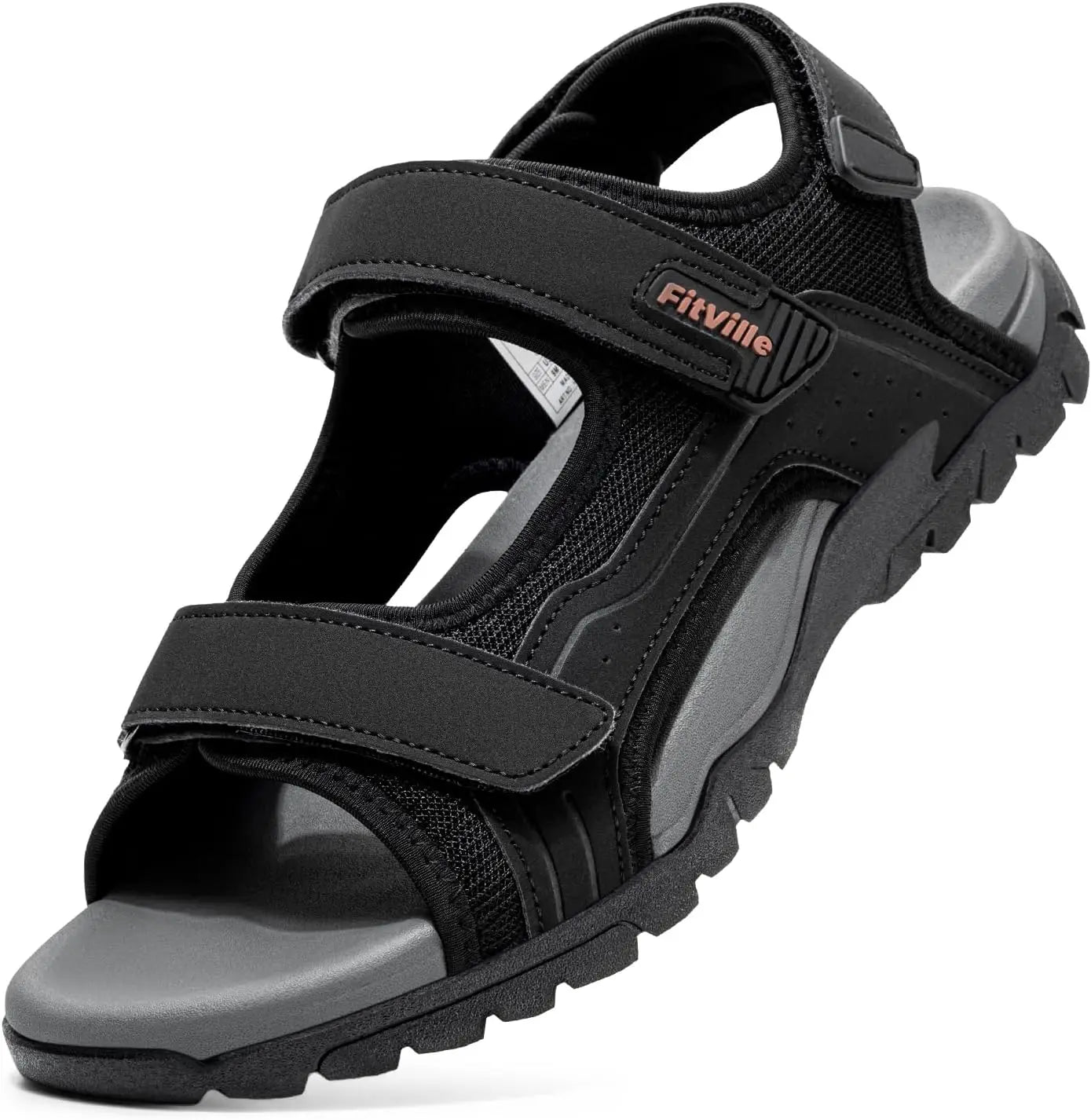 FitVille Mens Sandal Wide Toe Box Walking Athletic Sandals For Men With Arch Support Cushion Slip-Resistant Beach Sandals