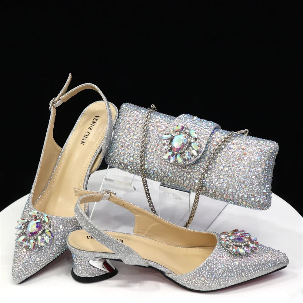 Fashionable Red Color Pointed Top Ladies Shoes Matching Bag Set For Nigerian Women Wedding Party Pump