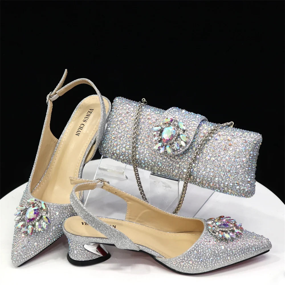 Fashionable Red Color Pointed Top Ladies Shoes Matching Bag Set For Nigerian Women Wedding Party Pump