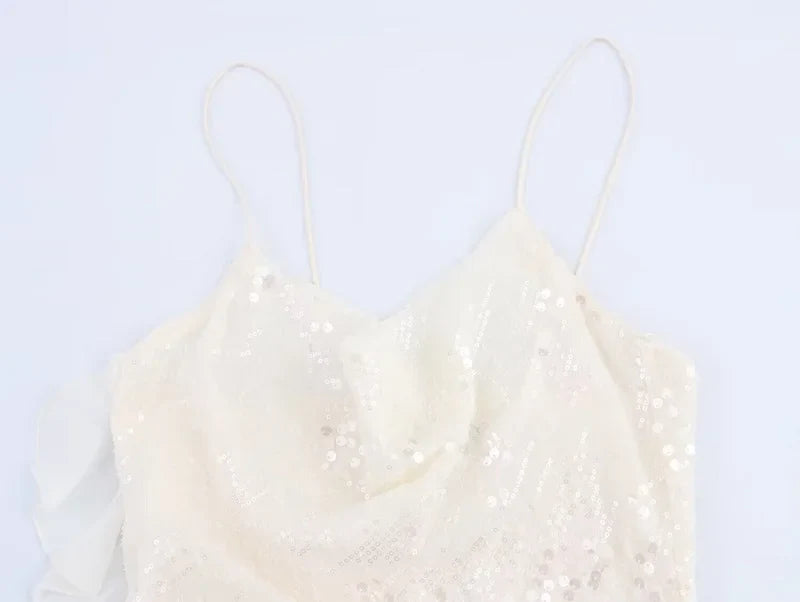 Sequin Mini Dress Woman Sexy Slip Party Dresses for Women Summer Backless Women's Dress Straps Beach Short Dresses