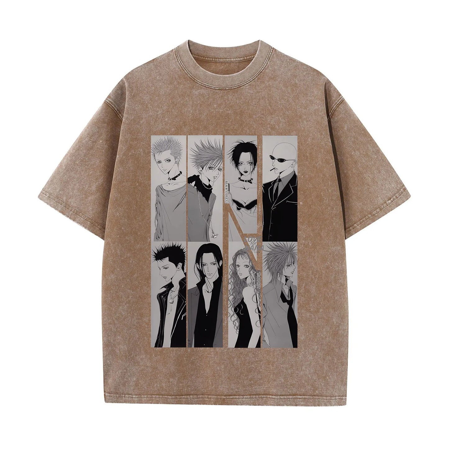 Japanese Anime Nana Osaki Print Vintage Washed Tshirt Harajuku Streetwear Graphic T-Shirt Summer Short Sleeve Cotton Tshirt