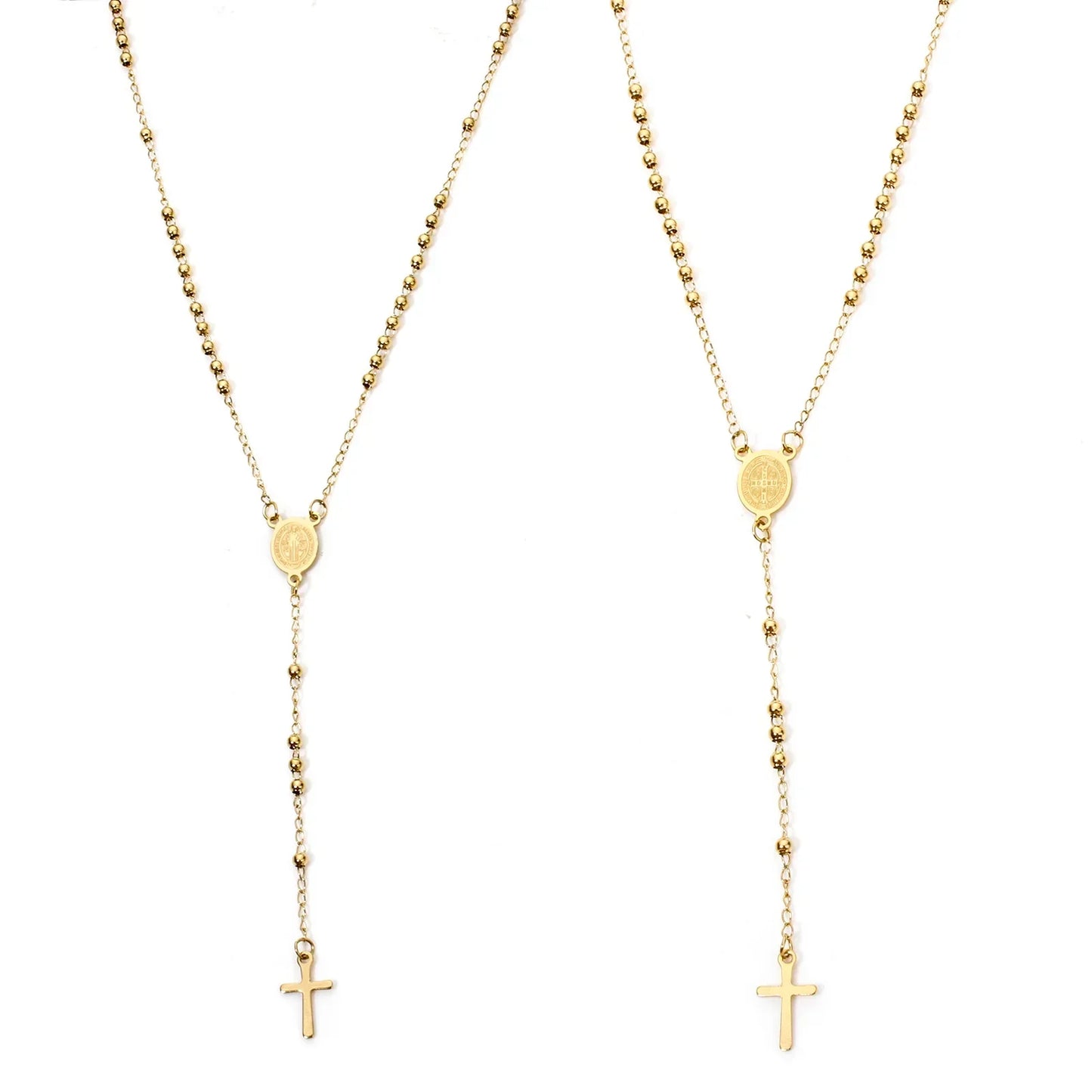 1 Piece Religious 304 Stainless Steel Prayer Beads Rosary Necklace Cross Pendant For Women Jewelry Gifts 52cm(20.5") long