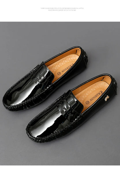 Patent Leather Beanie Shoes Men's New Spring and Summer Large Size Patent Leather Casual British Leather Shoes Women's Slip-On Lazy Casual Shoes Handmade Shoes