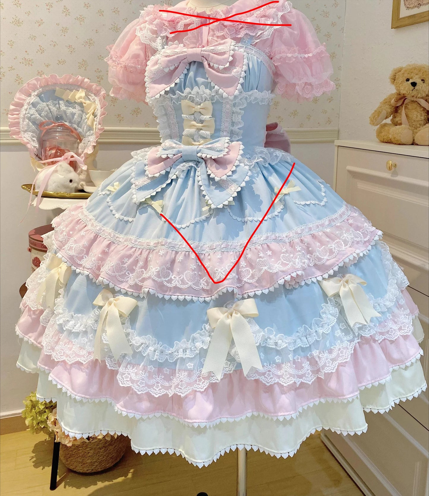 New 2025 Summer Original Sweet Lolita Jsk Dress Cute Bow Lace Stitching Kawaii Girls Women Elegant Slim Suspender Dresses