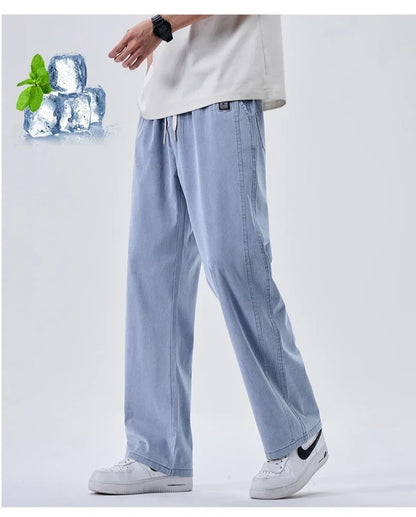 Brand Soft Jeans for Men Spring Thin Draped Comfortable Straight Trousers Drawstring Male Baggy Denim Pants Streetwear