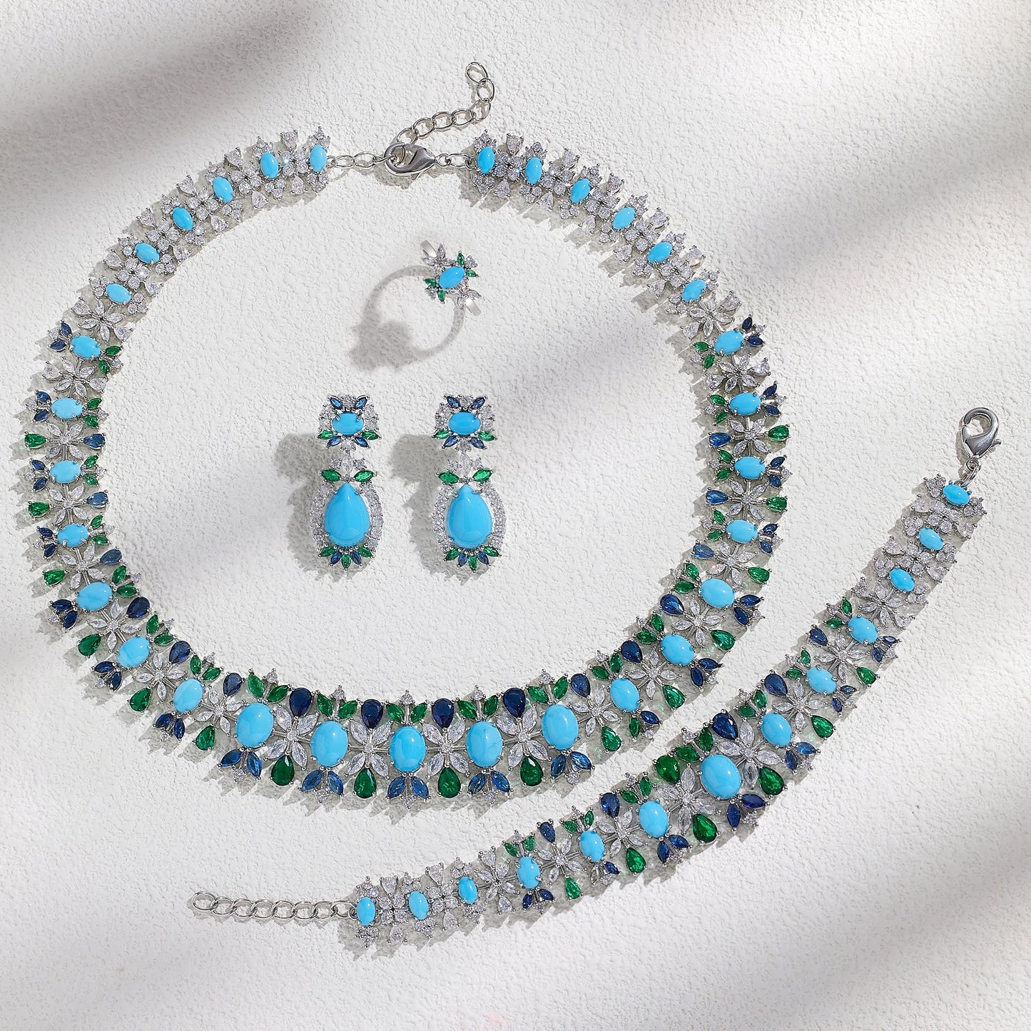 2023 New Fashion 4-Piece Turquoise Dubai Women's Wedding Jewelry Set Nigeria Africa Necklace Earring Set