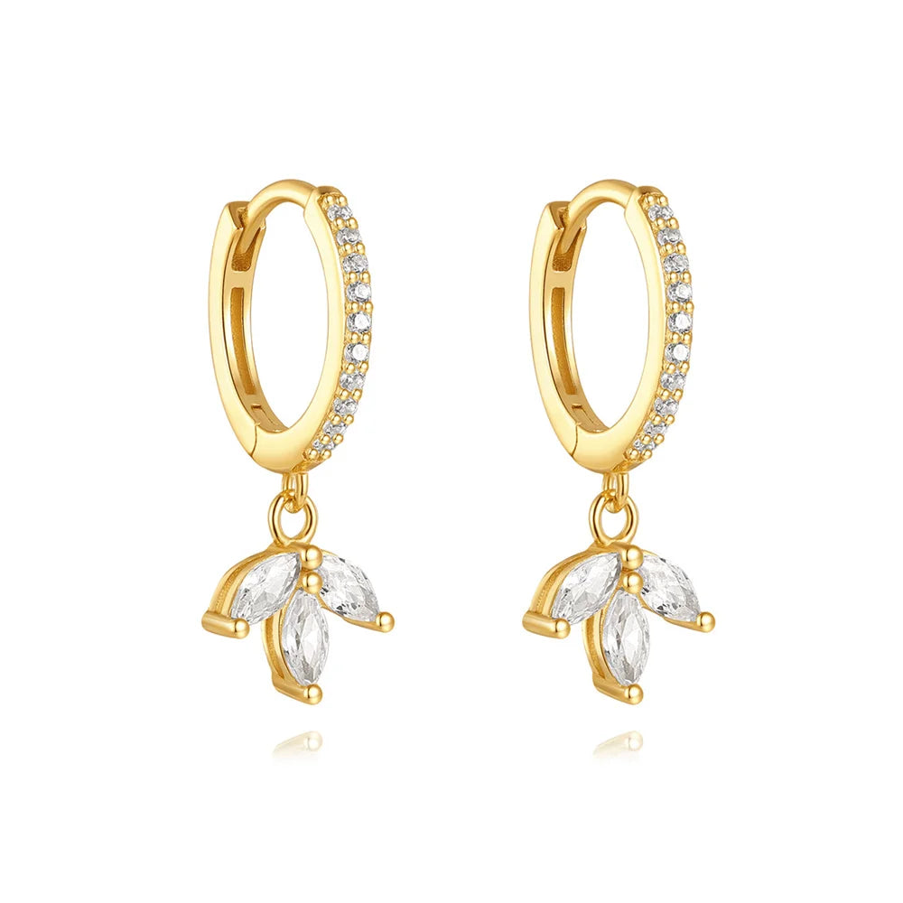 925 Sterling Silver luxury leaf Design zircon Charms hoop earrings for women Shiny Zircon Wedding Party jewelry gift plata