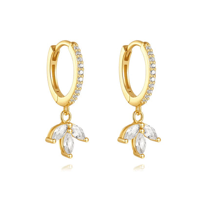 925 Sterling Silver luxury leaf Design zircon Charms hoop earrings for women Shiny Zircon Wedding Party jewelry gift plata