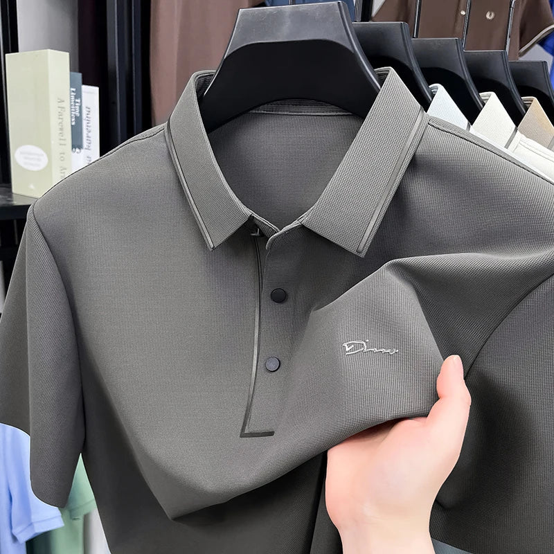 Light luxury brand letter emboss short sleeve T-shirt summer popular men polo shirt comfort silky breathable business casual top