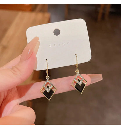 2024 Trending Black Rhinestone Statement Earrings for Women  Korean Gold Color Buckle Pendants Hanging Designer Earrings Jewelry