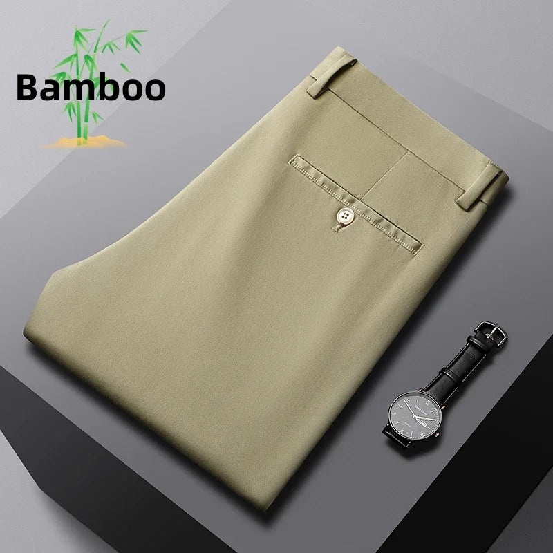 Fiber Men's Casual Pants Anti-wrinkle Comfortable Baggy Straight Business Formal Trousers Male Brand Clothing