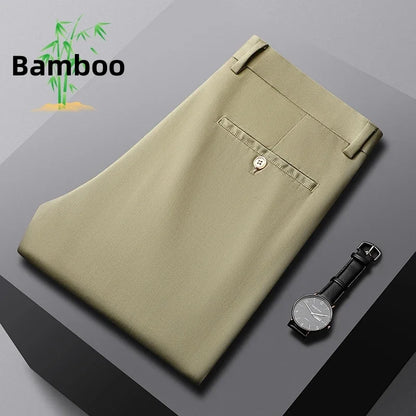 Fiber Men's Casual Pants Anti-wrinkle Comfortable Baggy Straight Business Formal Trousers Male Brand Clothing