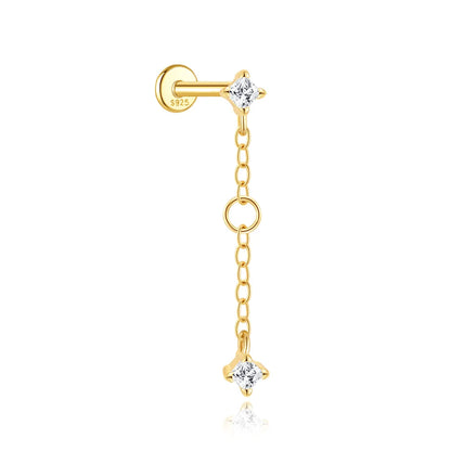 1PC 925 Sterling Silver Horse Eye Chain Tassel Zircon Drop Earrings For Women Ins Minimalism Geometric Earrings Gift