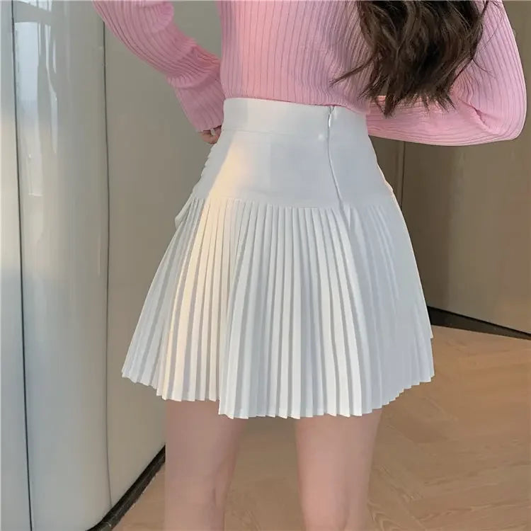Fashions White Pleated Skirt Women High Waist Skater Skirt Female Korean A-Line High Fashion Casual Short Skirt Women Bottoms