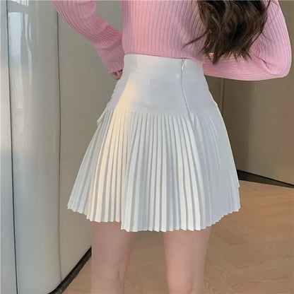 Fashions White Pleated Skirt Women High Waist Skater Skirt Female Korean A-Line High Fashion Casual Short Skirt Women Bottoms
