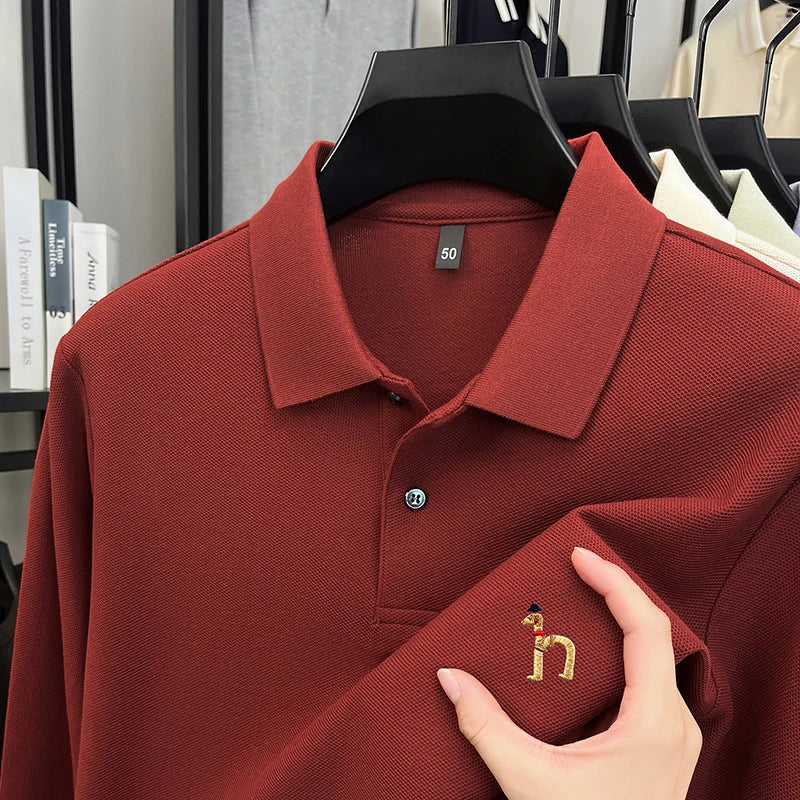Original Brand Men's Polo Shirt 100 Cotton Lapel Dog Embroider Long Sleeve T-Shirt Autumn New Business Casual Handsome Men'swear