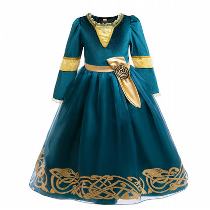 Girl Cosplay Brave the Heart Princess Merida Long Sleeves Dress Belt Set Holiday Party Carnival Party Stage Outfits Dress
