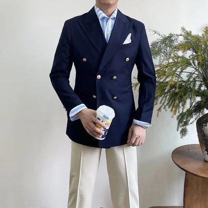 Suit For Mens Groom's Wedding 1 Pieces Slim Fit Blazer Wide Shawl Lapel Luxury Men Suit Custom Made Tuxedo Gold Button