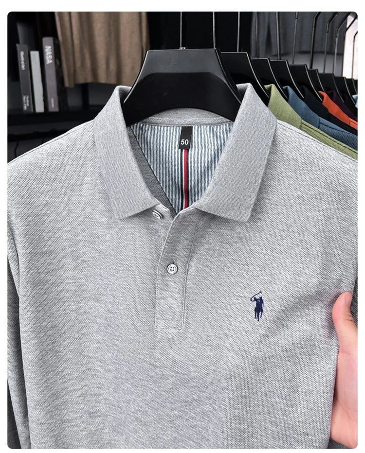 High end brand 100% cotton long sleeve polo shirt fashion luxury pony embroidery business casual comfort new Paul men's T-shirt