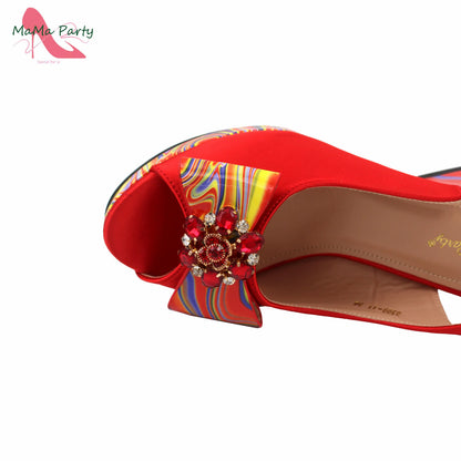 Red Color Italian Design Shoes Matching Bag Set Super High Heels Pumps for Garden Party