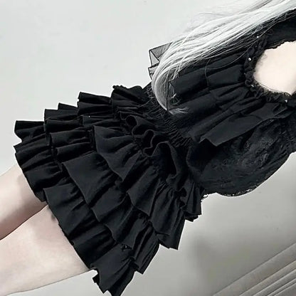 Japanese Mines Mass-produced High-waisted Puffy Pumpkin Pants Skirt 2025 Summer New Gothic Style Dark Girl Cute Lolita Skirt