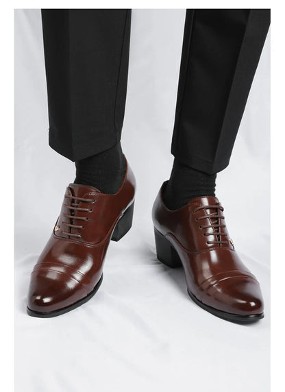 Premium leather men shoes slip on loafers European brand business casual wedding party plaid design height increasing