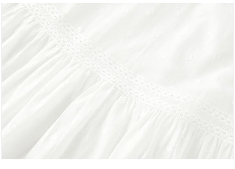 Skirt Women Elastic Waist A-Line Elegant 2025 New Summer Patchwork Lace Polka Dot Long Skirt Graceful for Daily Wear