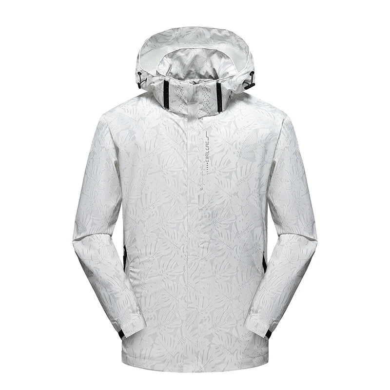 2025 Men's Casual Waterproof Windbreaker Jacket Full Zip Up Hooded Shell Outdoor Hiking Coat For Autumn Plus Size