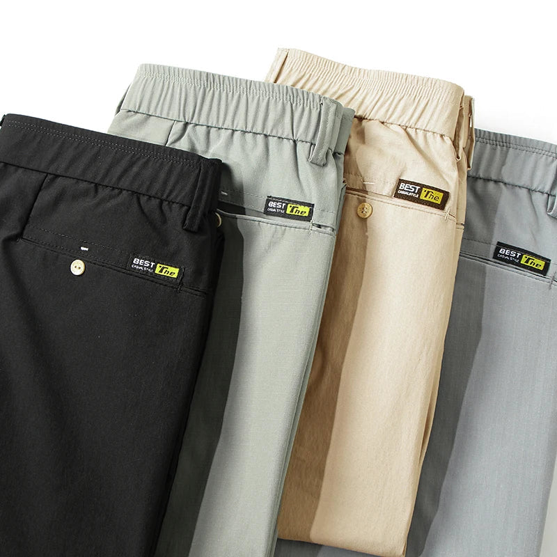 Business Thin Men's Breathable Pants Slim Straight High Elastic Slim Casual Pants Male Brand Clothing Khaki Gray Green Black