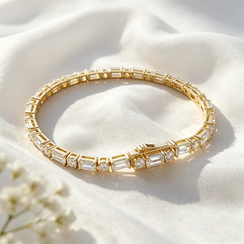 Emerald Cut Original Moissanite Tennis Bracelet for Women Men Hip Hop Jewelry Full Diamond Chain S925 Sterling Silver