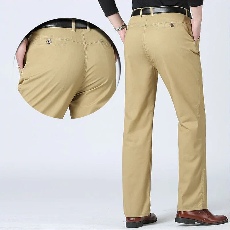 Professional Business Men's 100% Cotton Trousers Autumn Thick Summer Light Smart Office Style Quick-Drying Work Pants GOZBKF