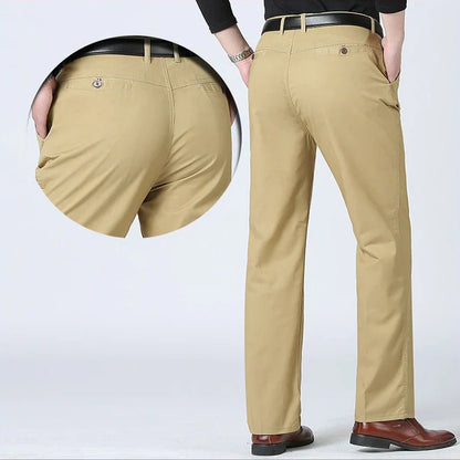 Professional Business Men's 100% Cotton Trousers Autumn Thick Summer Light Smart Office Style Quick-Drying Work Pants GOZBKF