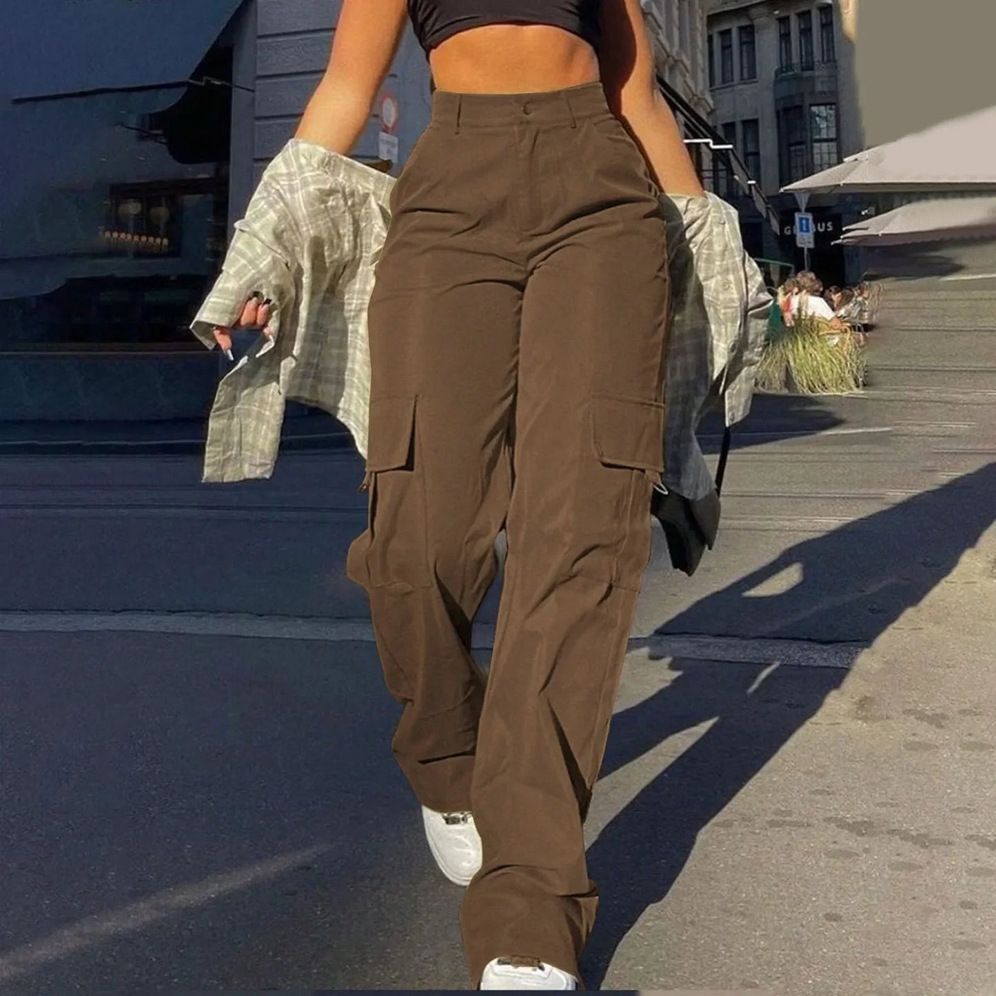 Harajuku Cotton Trousers Stretch Twill High Waisted Wide Leg Pants