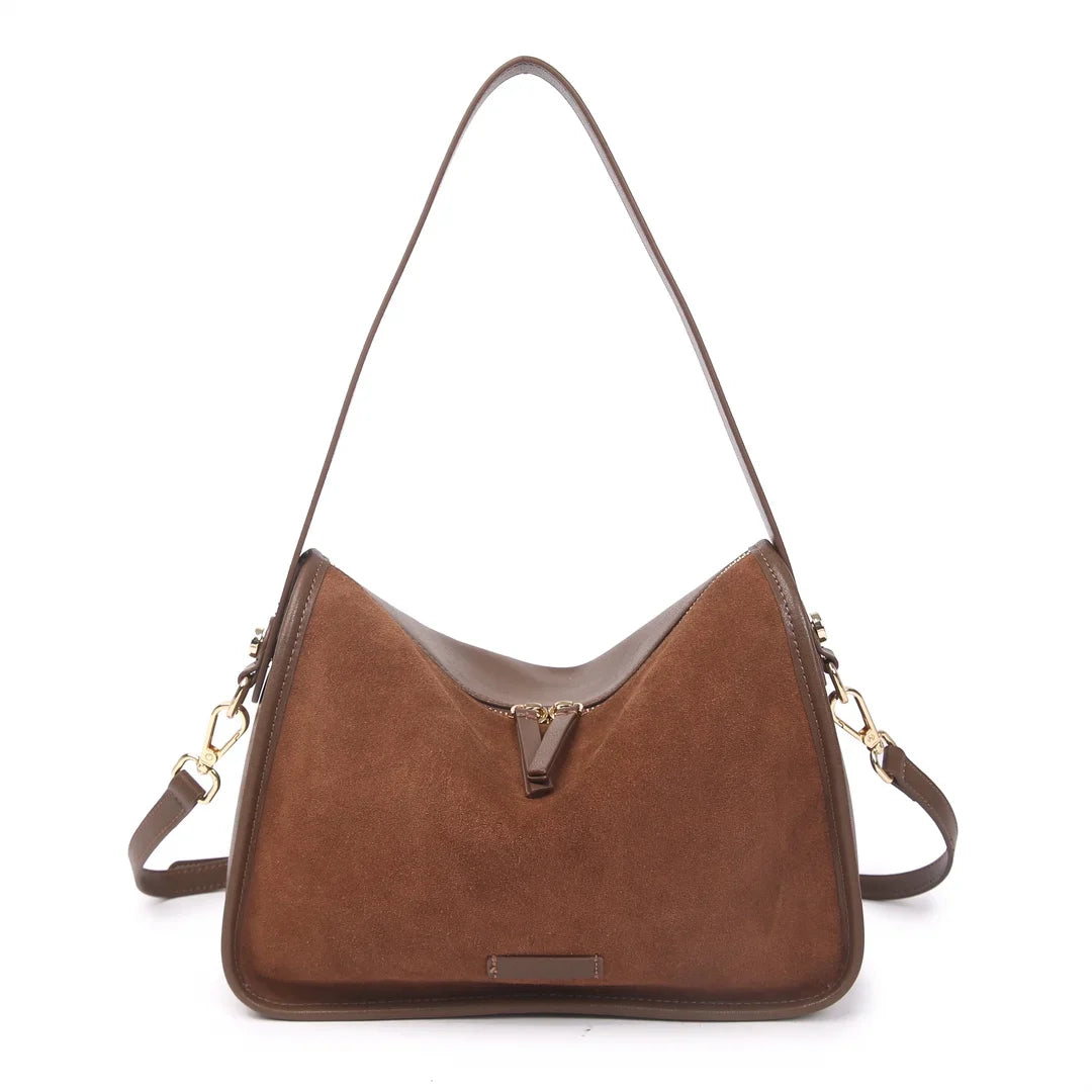 Suede Cowhide Fashion Ladies Shoulder Cross Coffe Bag Genuine Leather Luxury Designer Women's Brown Handbag Female Crossbody Bag